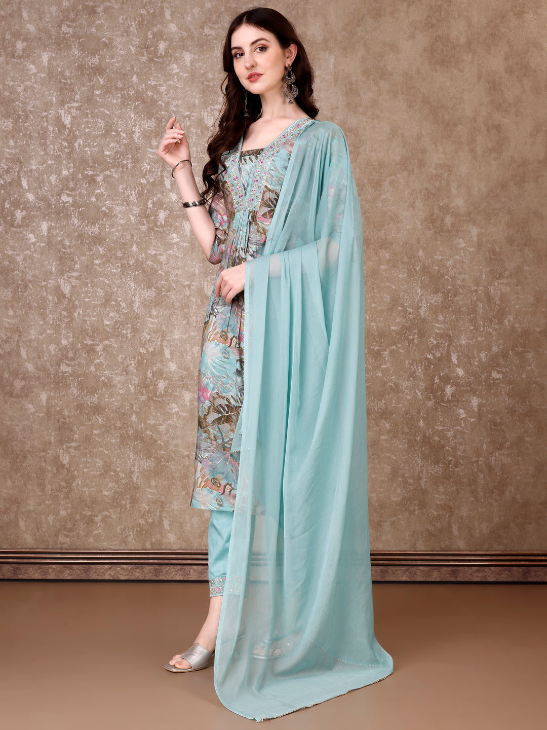 Embroidered & Floral Printed Kurta With Pant & Dupatta Premium Luxury, Multicolor - Hiral Fashion