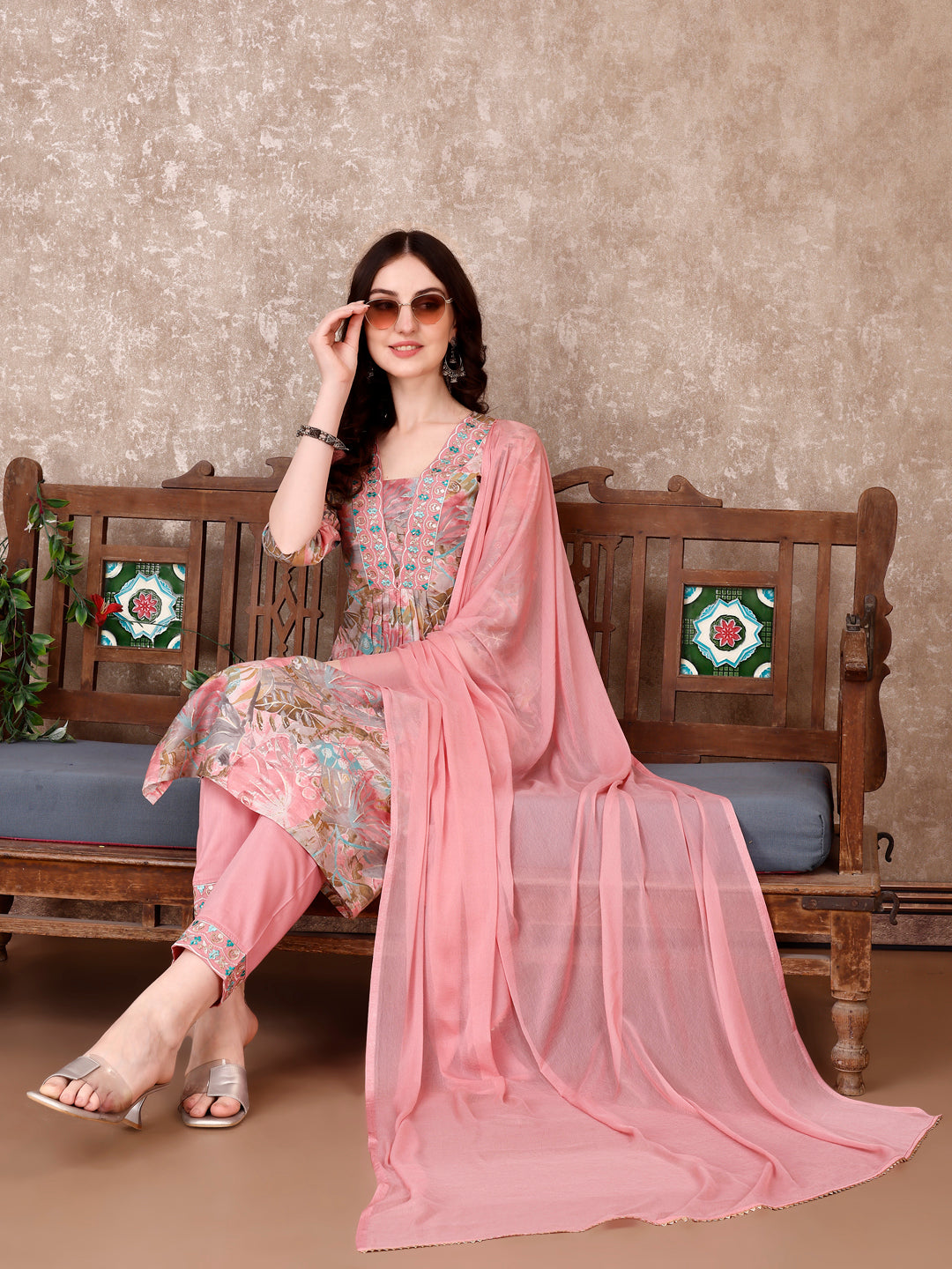Embroidered & Floral Printed Kurta With Pant & Dupatta Premium Luxury, Multicolor - Hiral Fashion