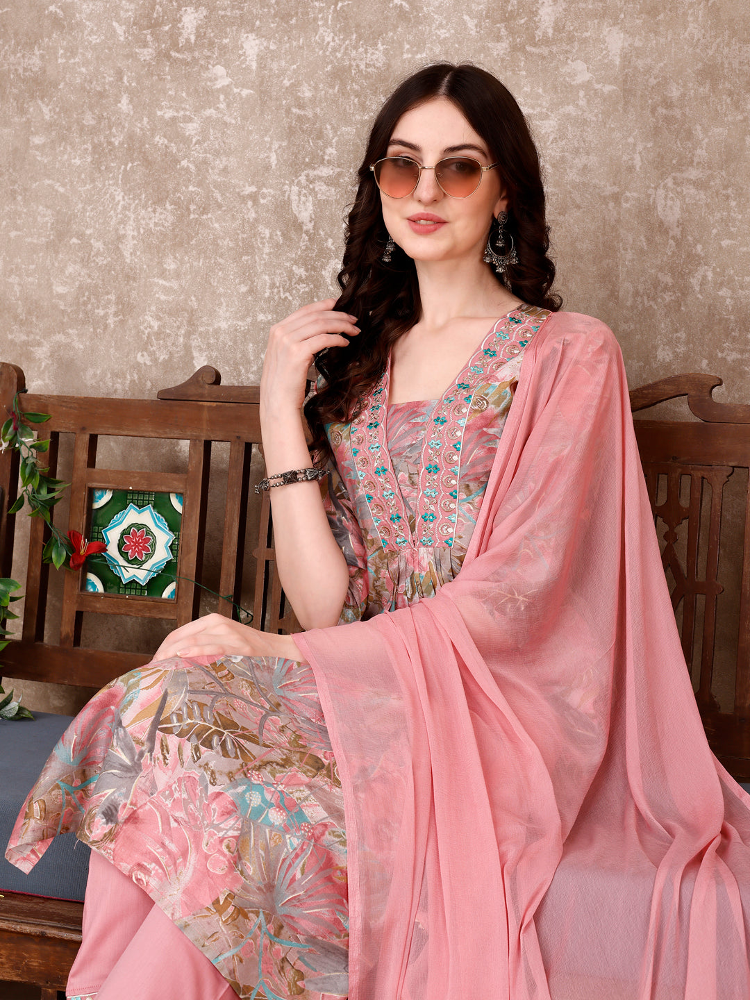 Embroidered & Floral Printed Kurta With Pant & Dupatta Premium Luxury, Multicolor - Hiral Fashion