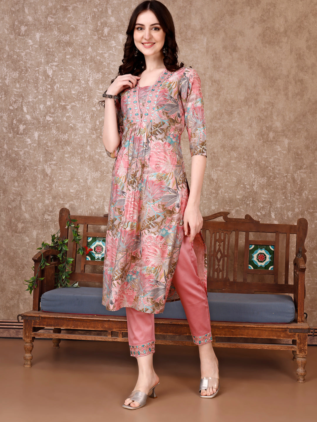 Embroidered & Floral Printed Kurta With Pant & Dupatta Premium Luxury, Multicolor - Hiral Fashion