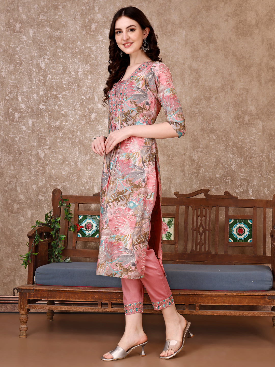 Embroidered & Floral Printed Kurta With Pant & Dupatta Premium Luxury, Multicolor - Hiral Fashion