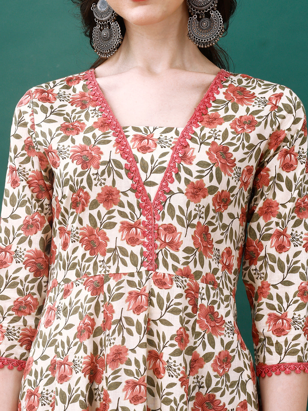 Floral Printed Anarkali Kurta With Pant & Dupatta Luxury Premium, Pink - Hiral Fashion
