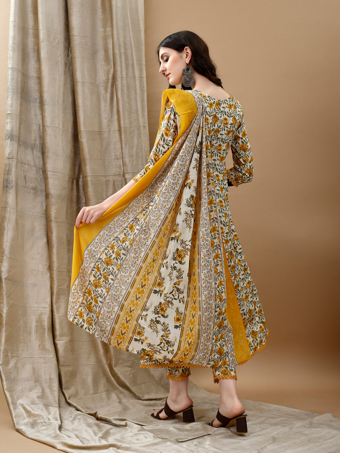 Floral Printed Anarkali Kurta With Pant & Dupatta Luxury Premium, Multicolor - Hiral Fashion