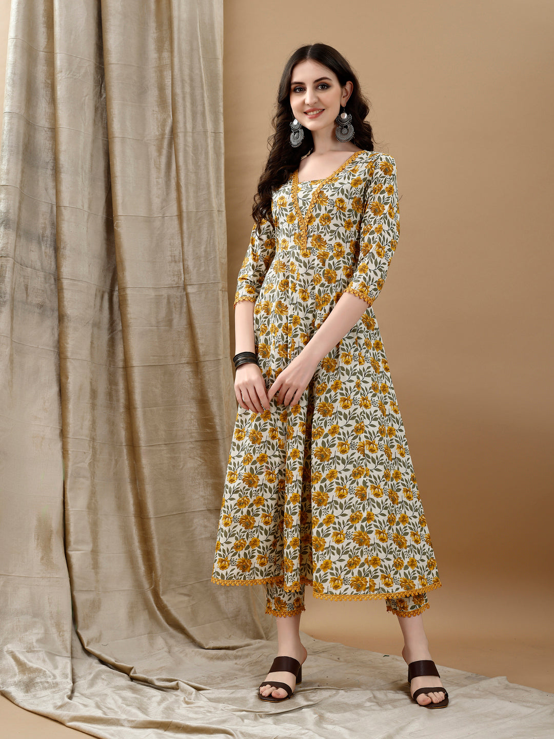 Floral Printed Anarkali Kurta With Pant & Dupatta Luxury Premium, Multicolor - Hiral Fashion