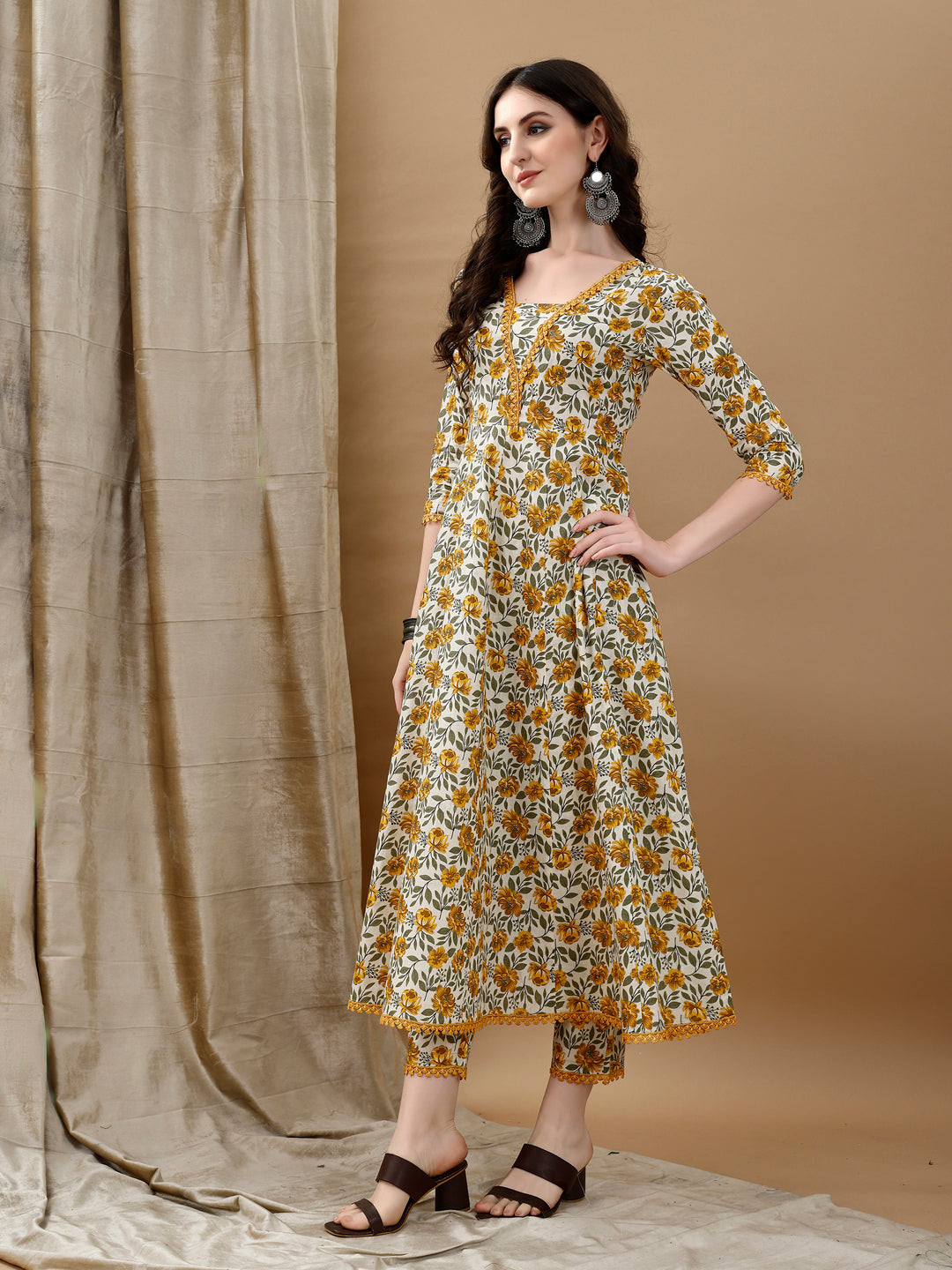 Floral Printed Anarkali Kurta With Pant & Dupatta Luxury Premium, Multicolor - Hiral Fashion