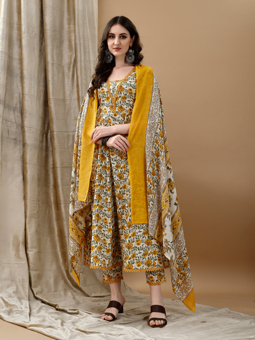 Floral Printed Anarkali Kurta With Pant & Dupatta Luxury Premium, Multicolor - Hiral Fashion