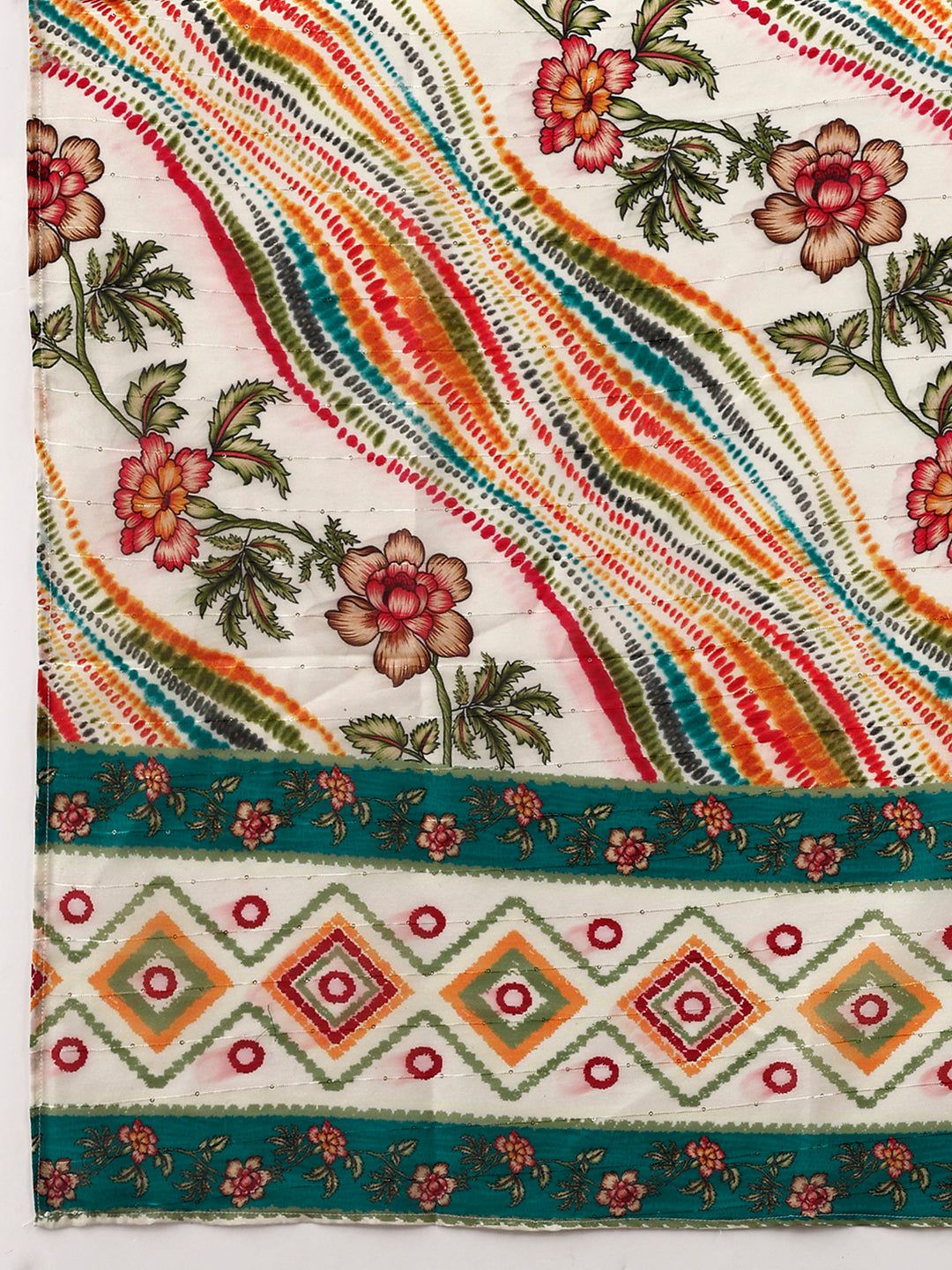 Mirror Embroidery And Shibori Printed Kurta With Pant & Dupatta, Multicolor - Hiral Fashion