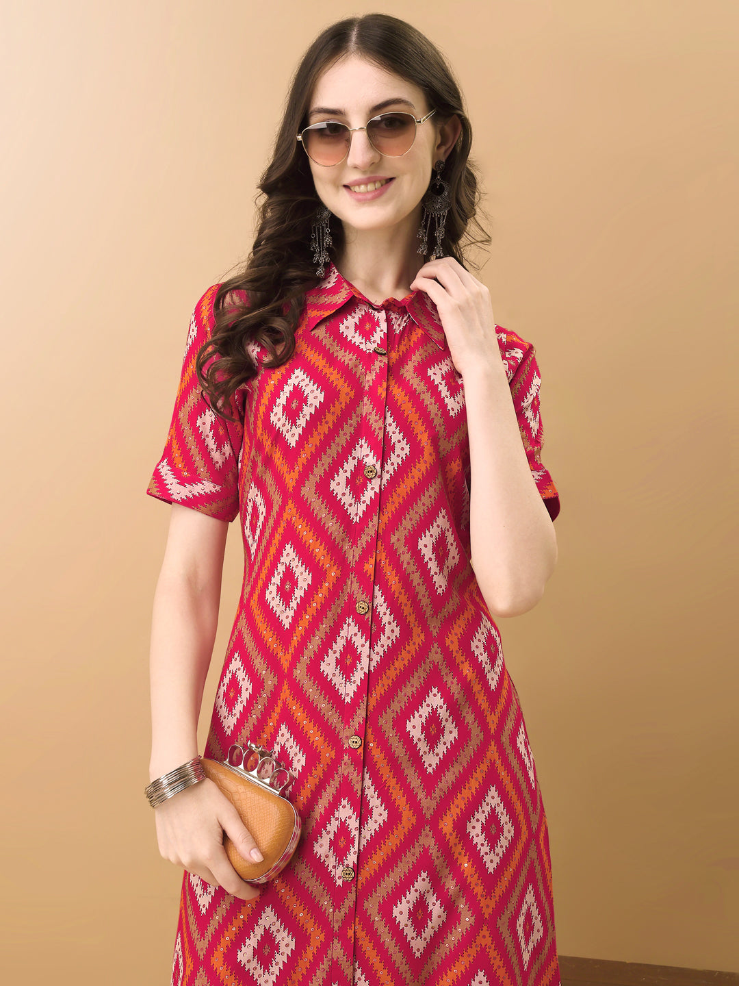 Printed Rayon Front Buttoned Collared Co-Ords Set, Rani - Hiral Fashion