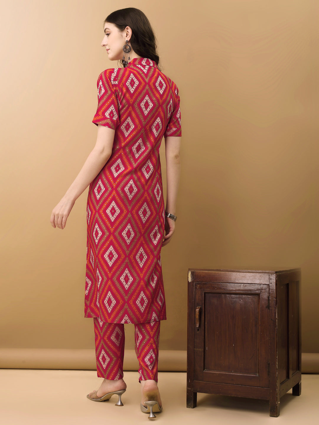 Printed Rayon Front Buttoned Collared Co-Ords Set, Rani - Hiral Fashion