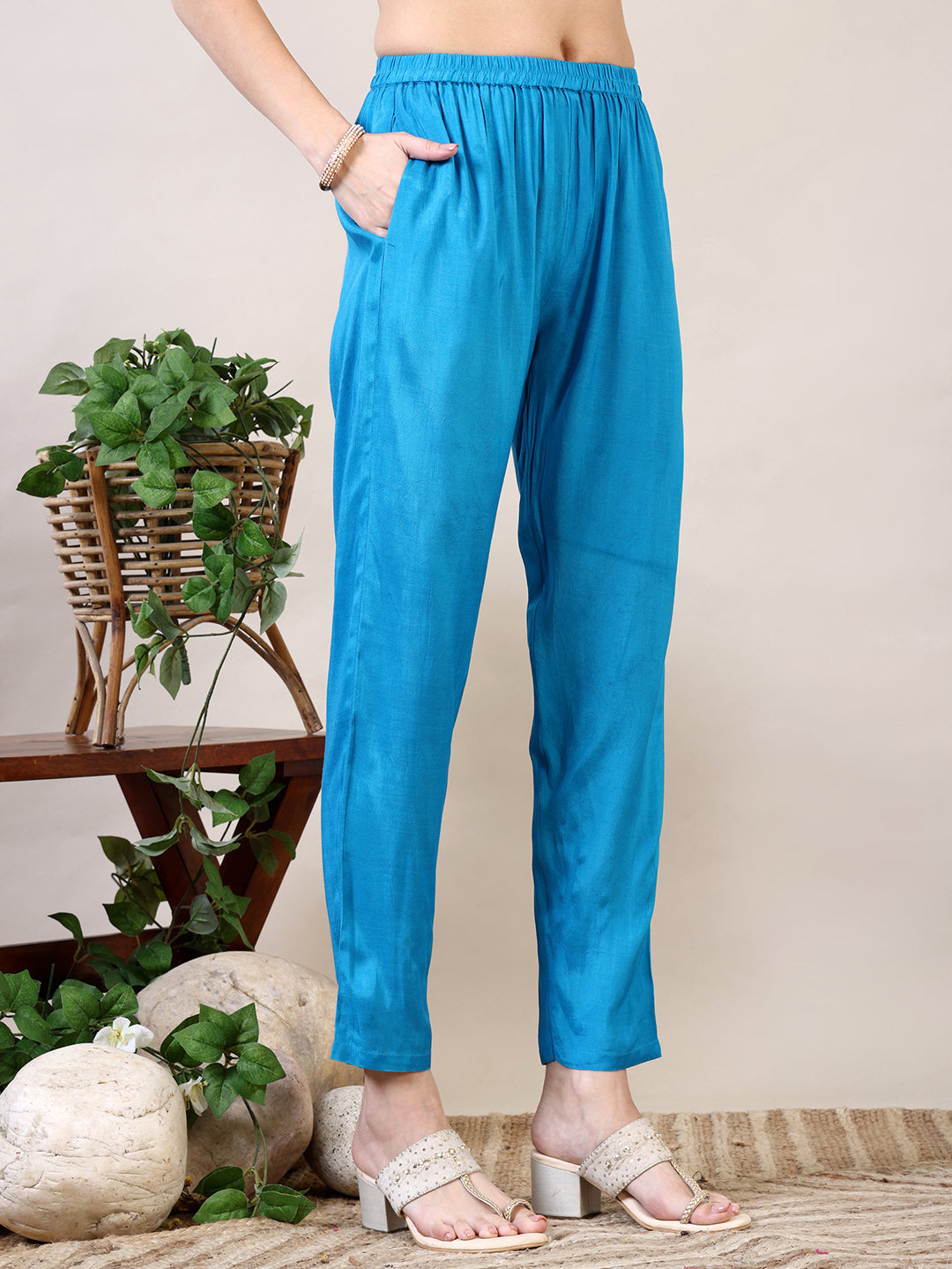 Leheriya Printed & Applique Embroidered Kurta With Pant & Dupatta, Blue - Hiral Fashion