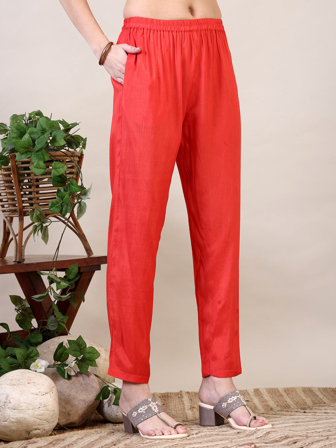 Leheriya Printed & Applique Embroidered Kurta With Pant & Dupatta, Orange - Hiral Fashion
