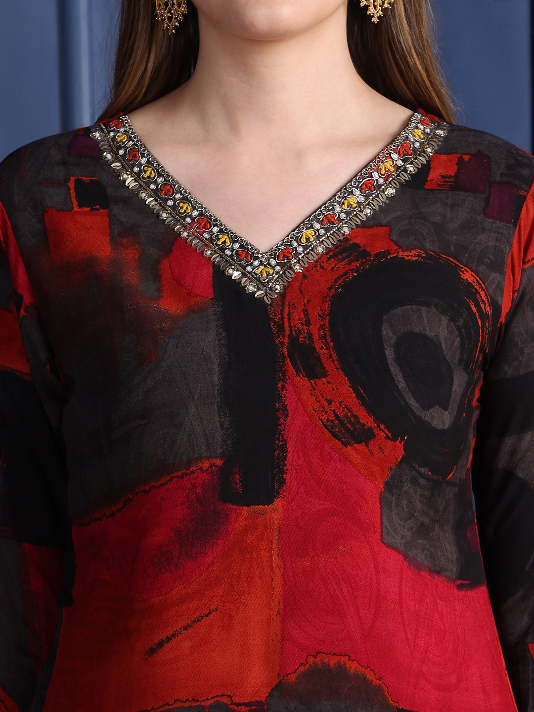 Hand Embroidered & Printed Kurta With Pant & Dupatta, Black - Hiral Fashion