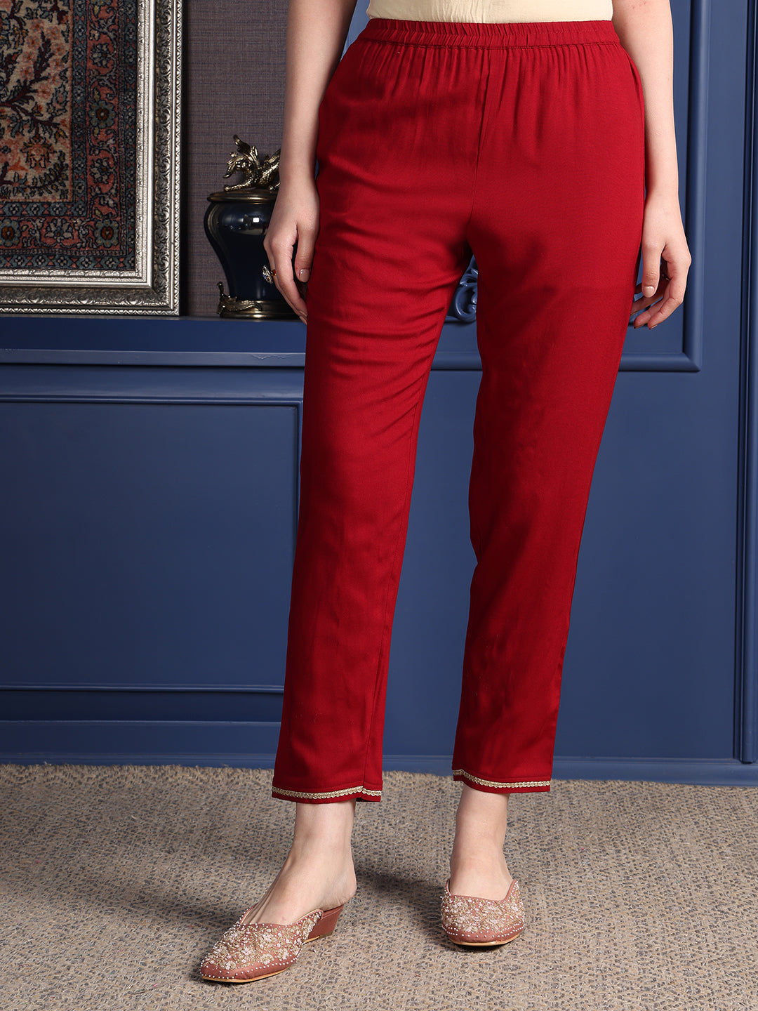 Hand Embroidered & Printed Kurta With Pant & Dupatta, Maroon - Hiral Fashion