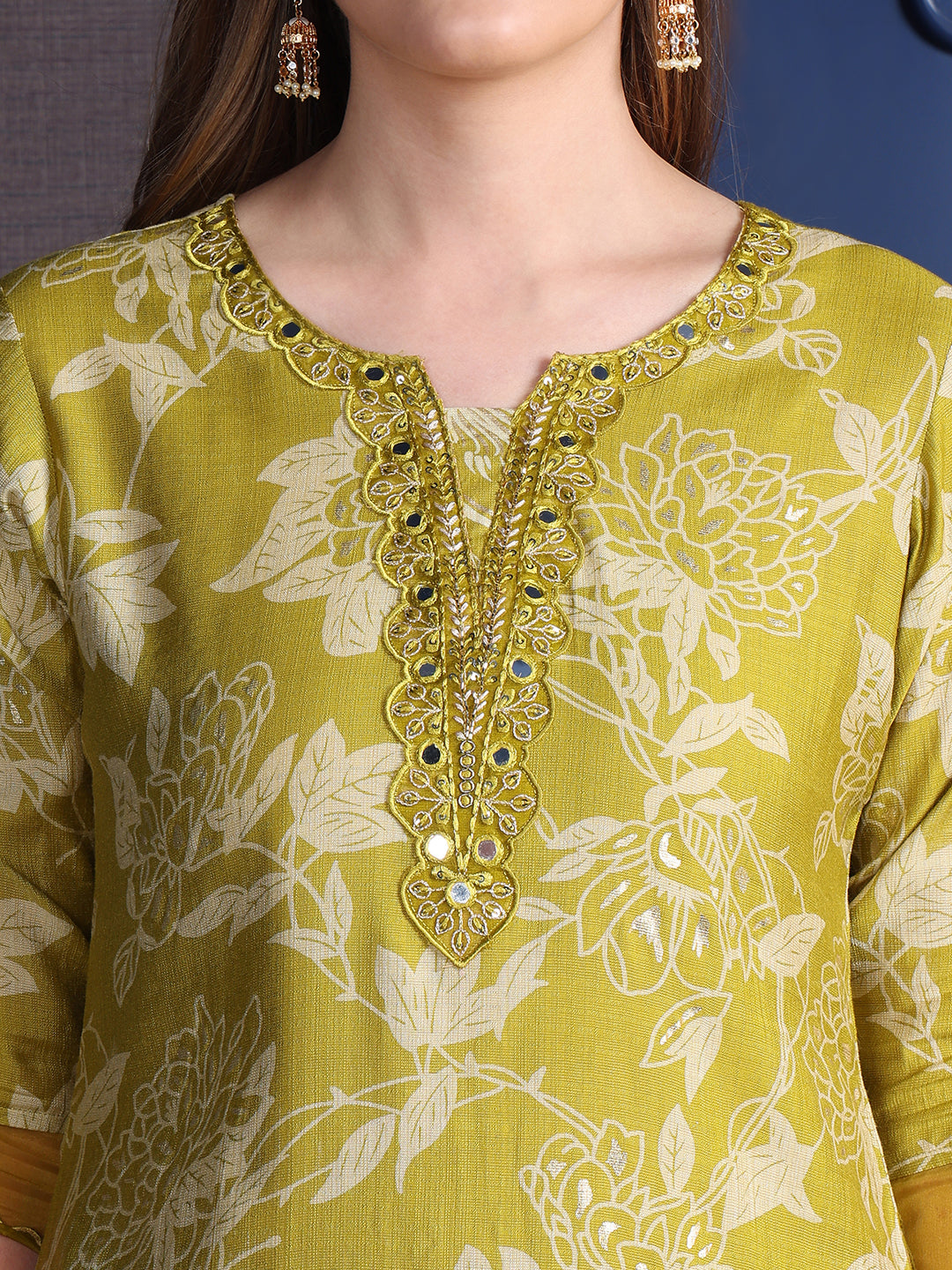 Embroidered & Printed Kurta With Palazzo & Dupatta, Green - Hiral Fashion