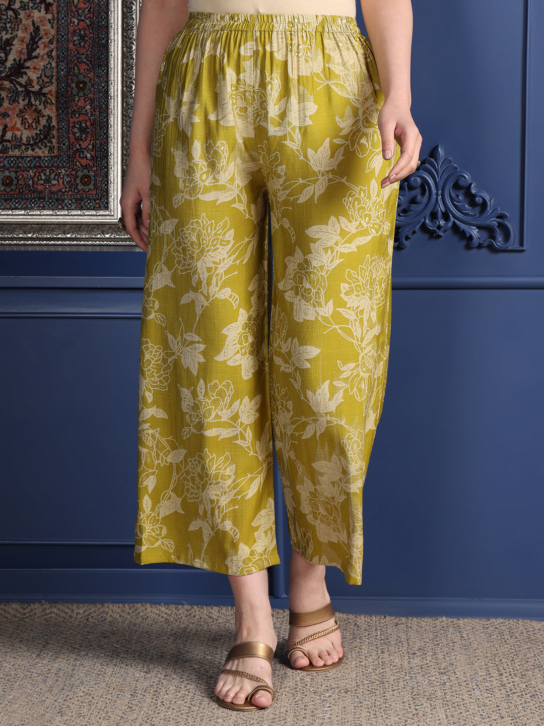 Embroidered & Printed Kurta With Palazzo & Dupatta, Green - Hiral Fashion