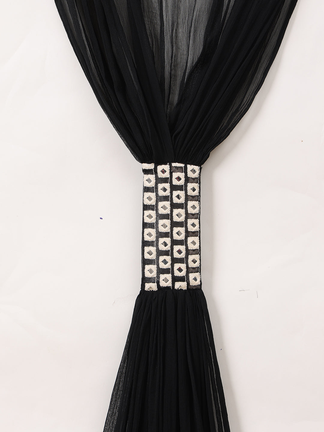 Mirror Embroidered Kurta With Pant & Necklace Dupatta, Black - Hiral Fashion