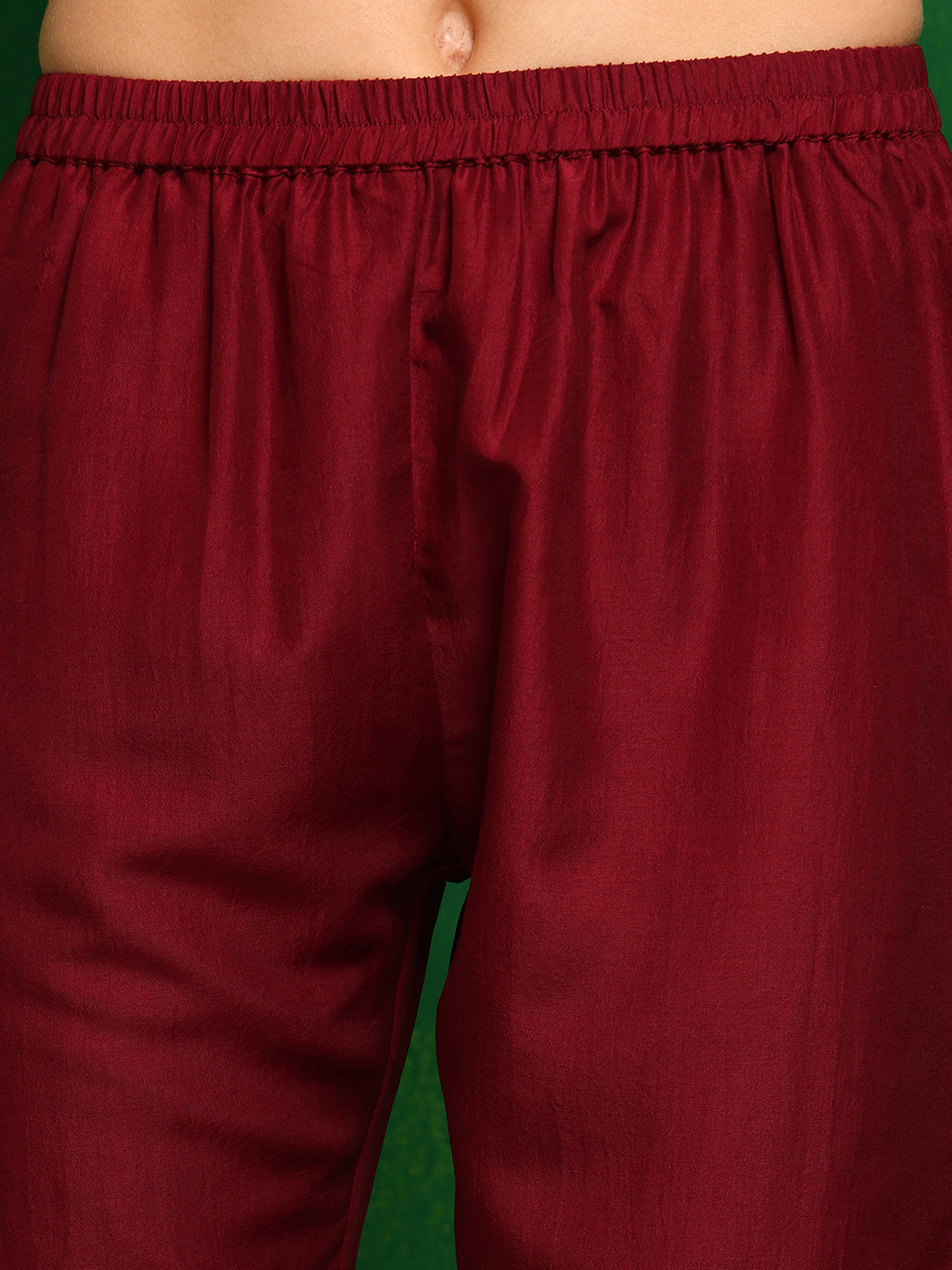 Mirror Embroidered Kurta With Pant & Necklace Dupatta, Maroon - Hiral Fashion