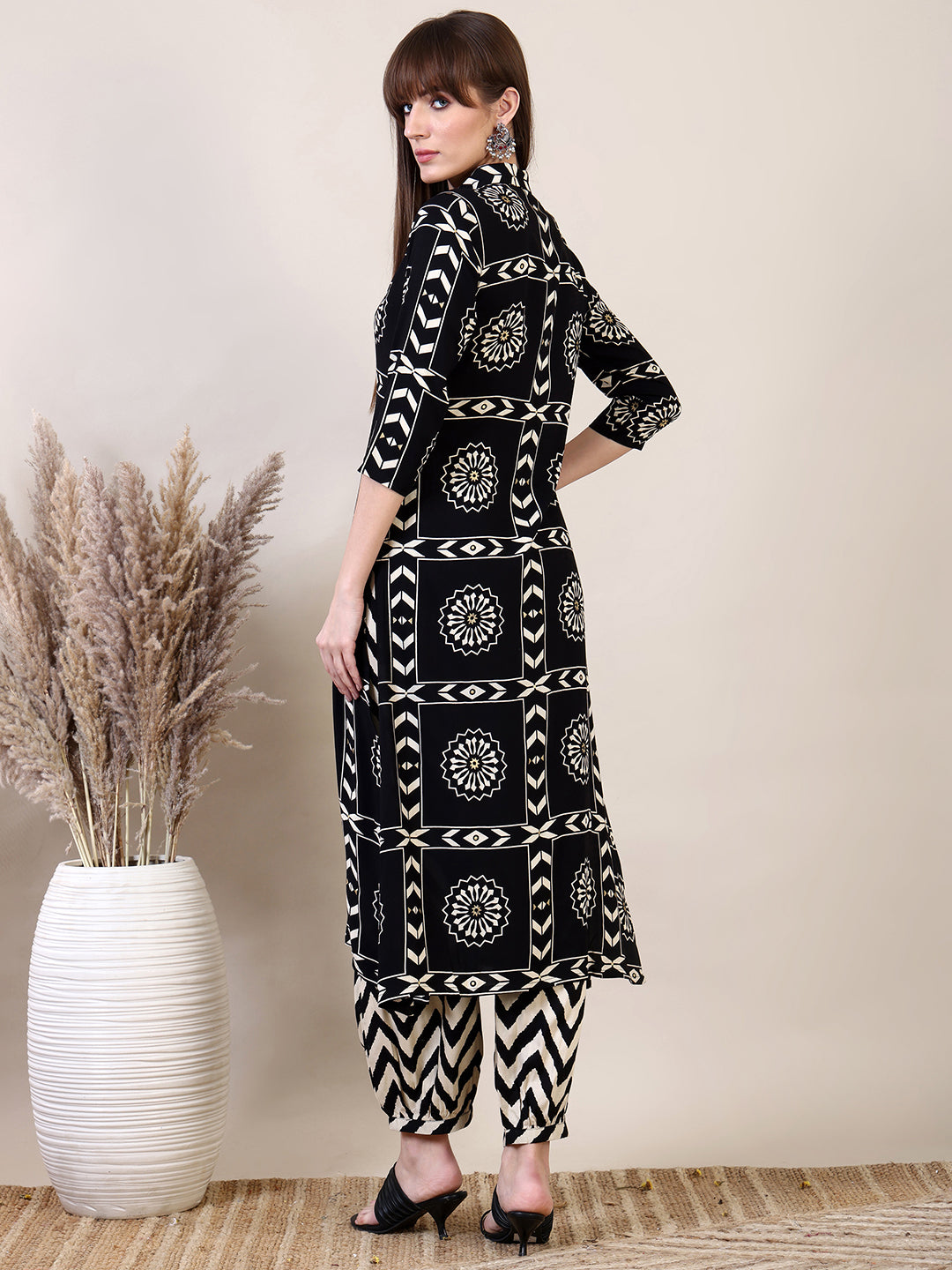 Ethnic Motifs Printed Afghani Pant Co-Ords, Black - Hiral Fashion