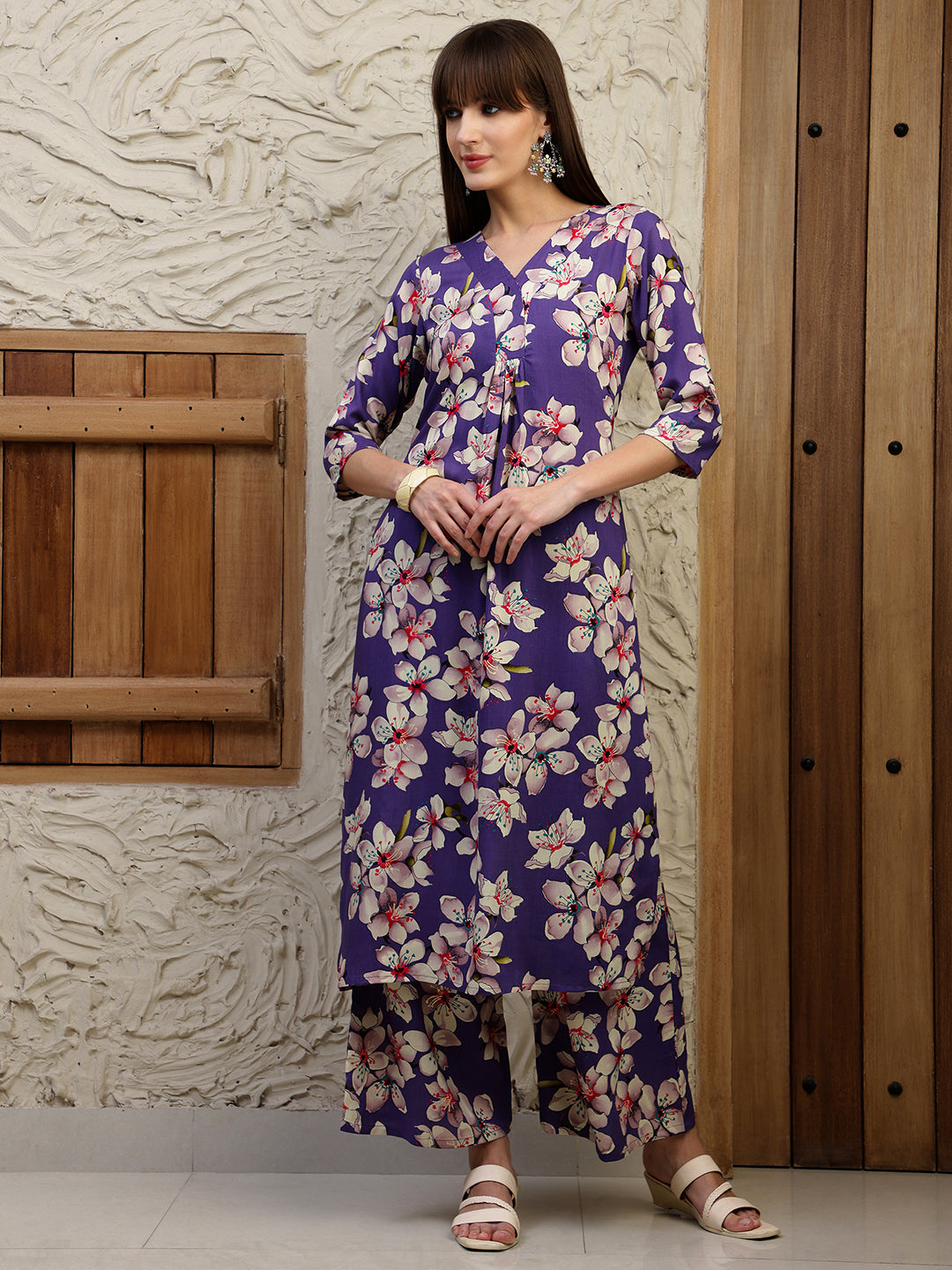 Floral Printed Co-Ords, Purple - Hiral Fashion
