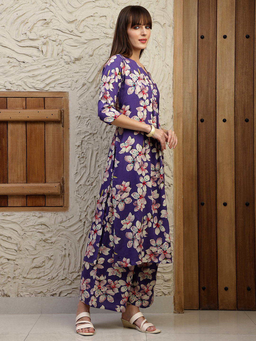 Floral Printed Co-Ords, Purple - Hiral Fashion