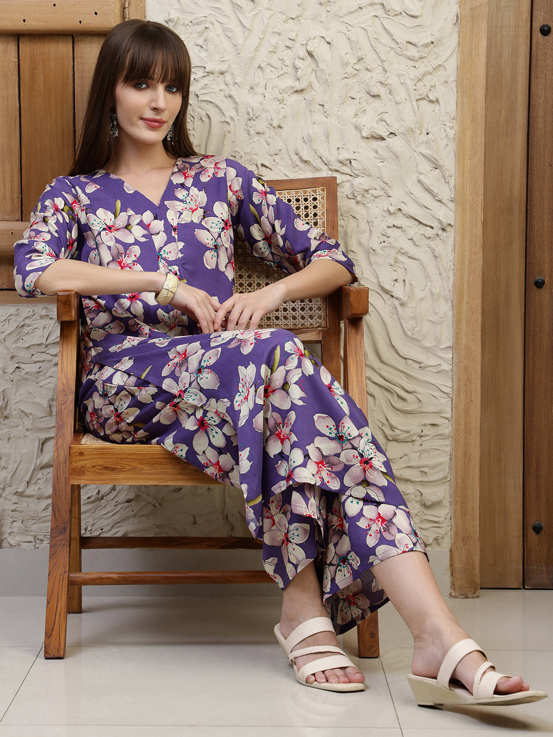 Floral Printed Co-Ords, Purple - Hiral Fashion