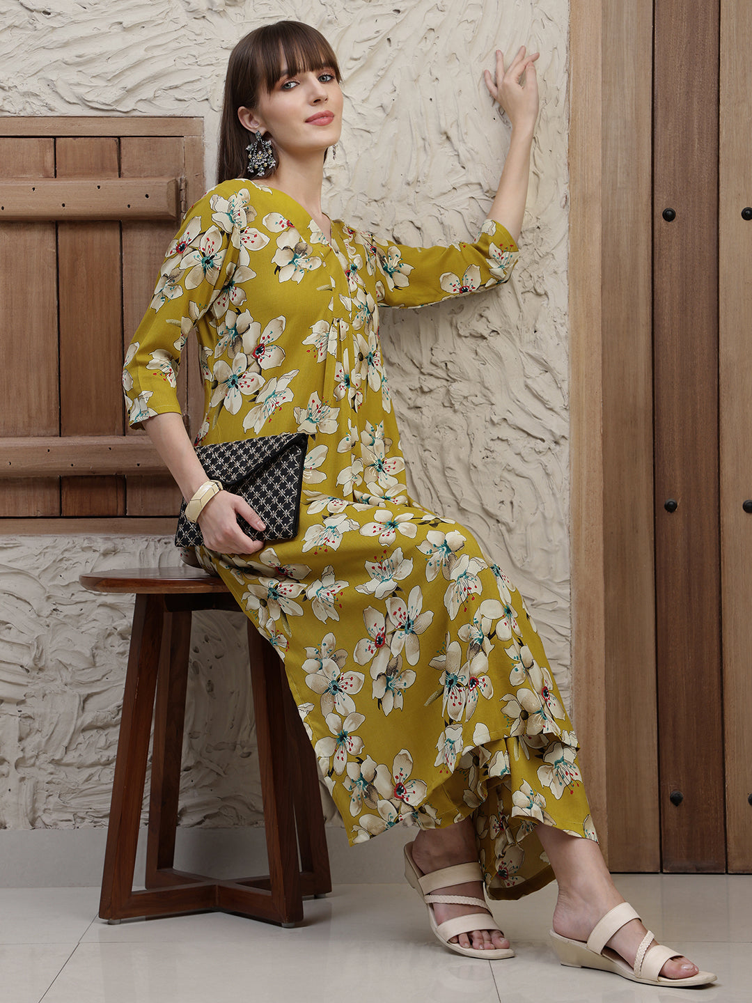 Floral Printed Co-Ords, Mustard - Hiral Fashion