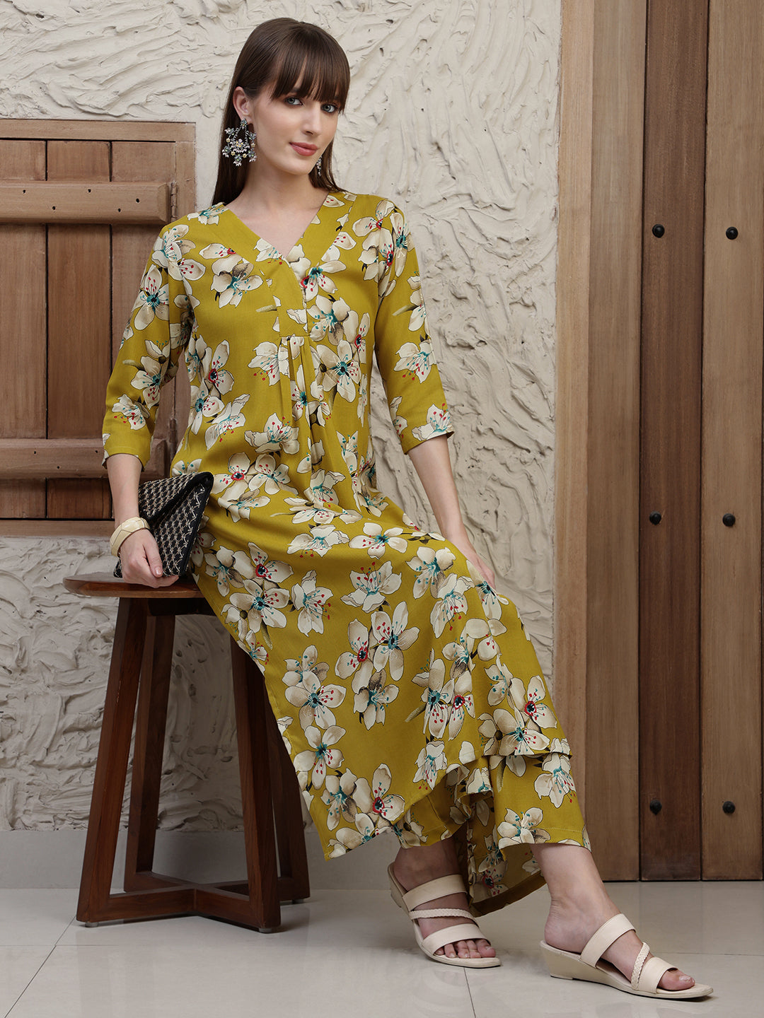 Floral Printed Co-Ords, Mustard - Hiral Fashion