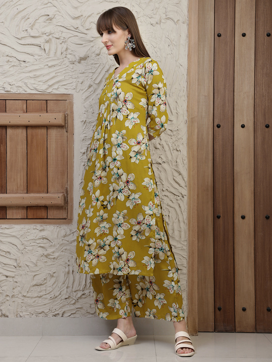 Floral Printed Co-Ords, Mustard - Hiral Fashion