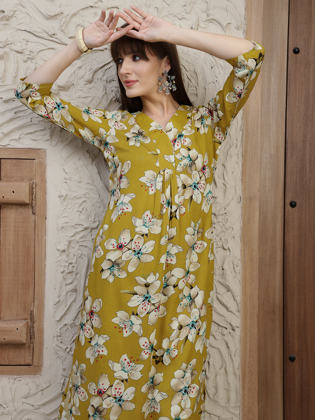 Floral Printed Co-Ords, Mustard - Hiral Fashion