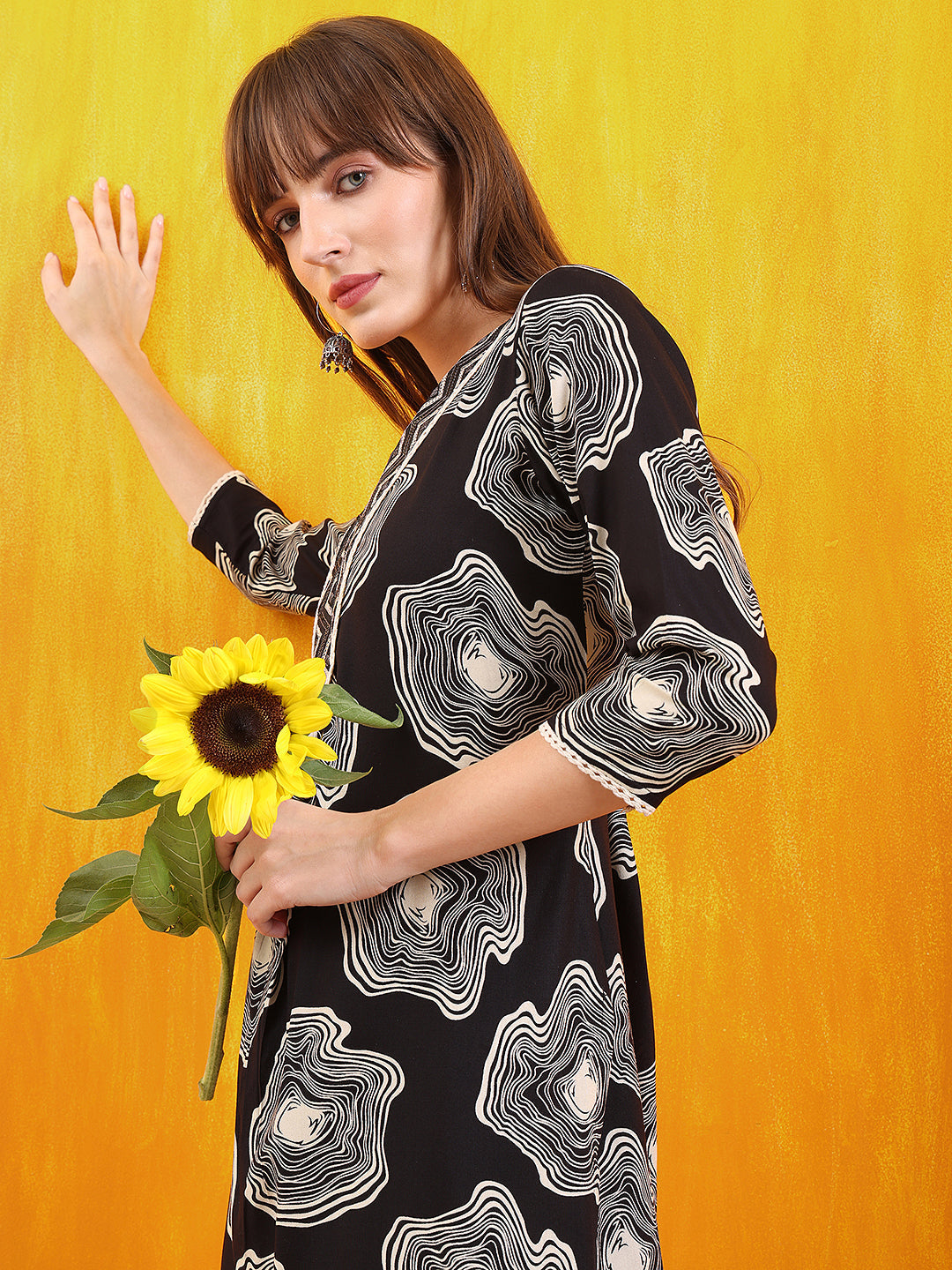 Embroidered & Floral Printed Kurta With Palazzo Co-Ords Set, Black - Hiral Fashion