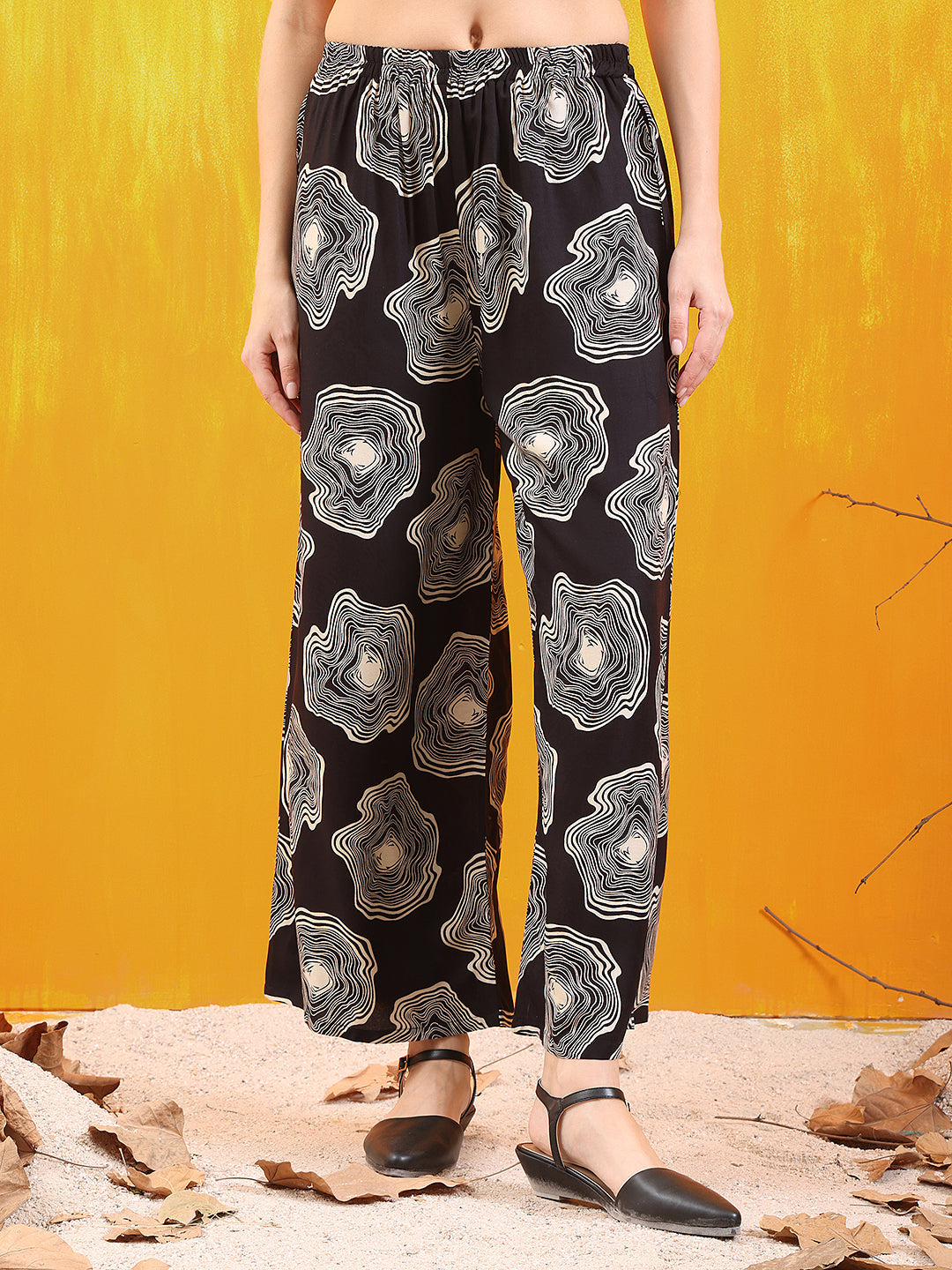 Embroidered & Floral Printed Kurta With Palazzo Co-Ords Set, Black - Hiral Fashion