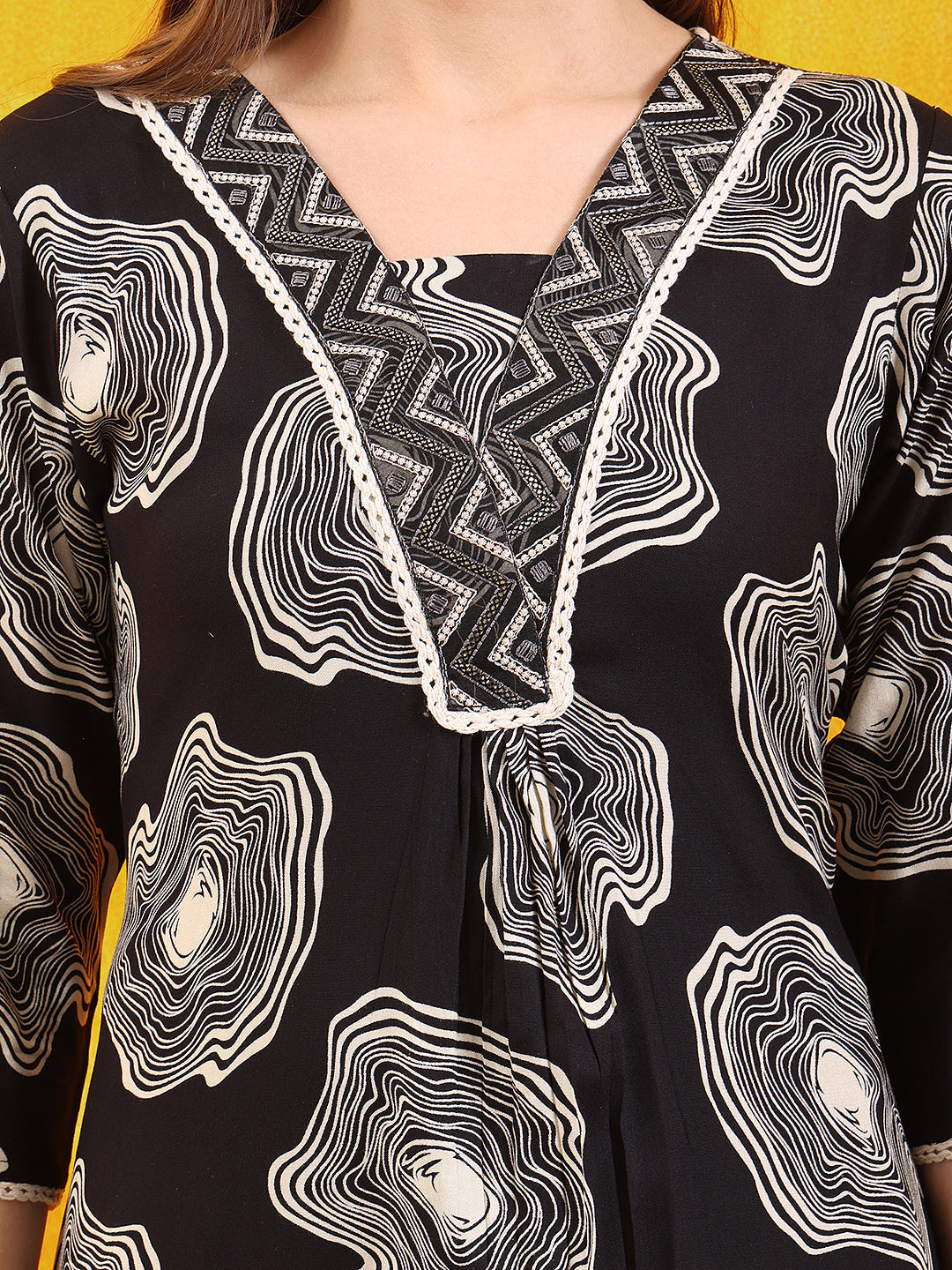 Embroidered & Floral Printed Kurta With Palazzo Co-Ords Set, Black - Hiral Fashion