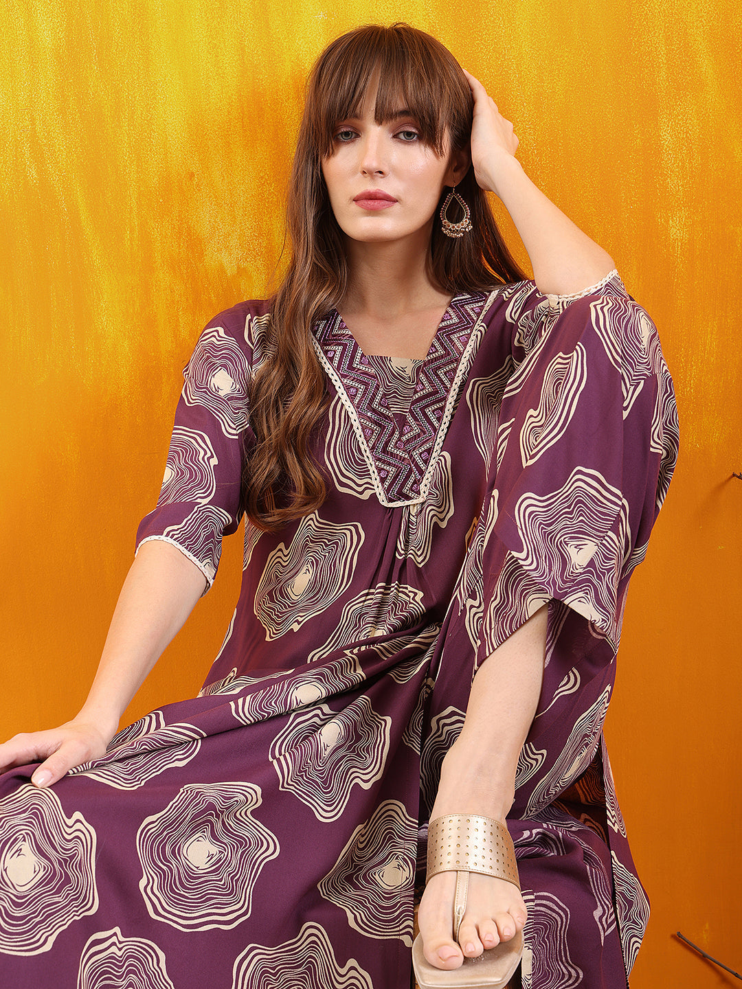 Embroidered & Floral Printed Kurta With Palazzo Co-Ords Set, Lavender - Hiral Fashion