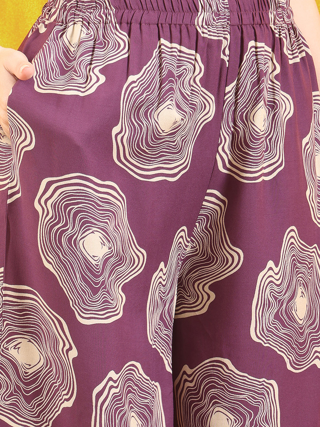 Embroidered & Floral Printed Kurta With Palazzo Co-Ords Set, Lavender - Hiral Fashion