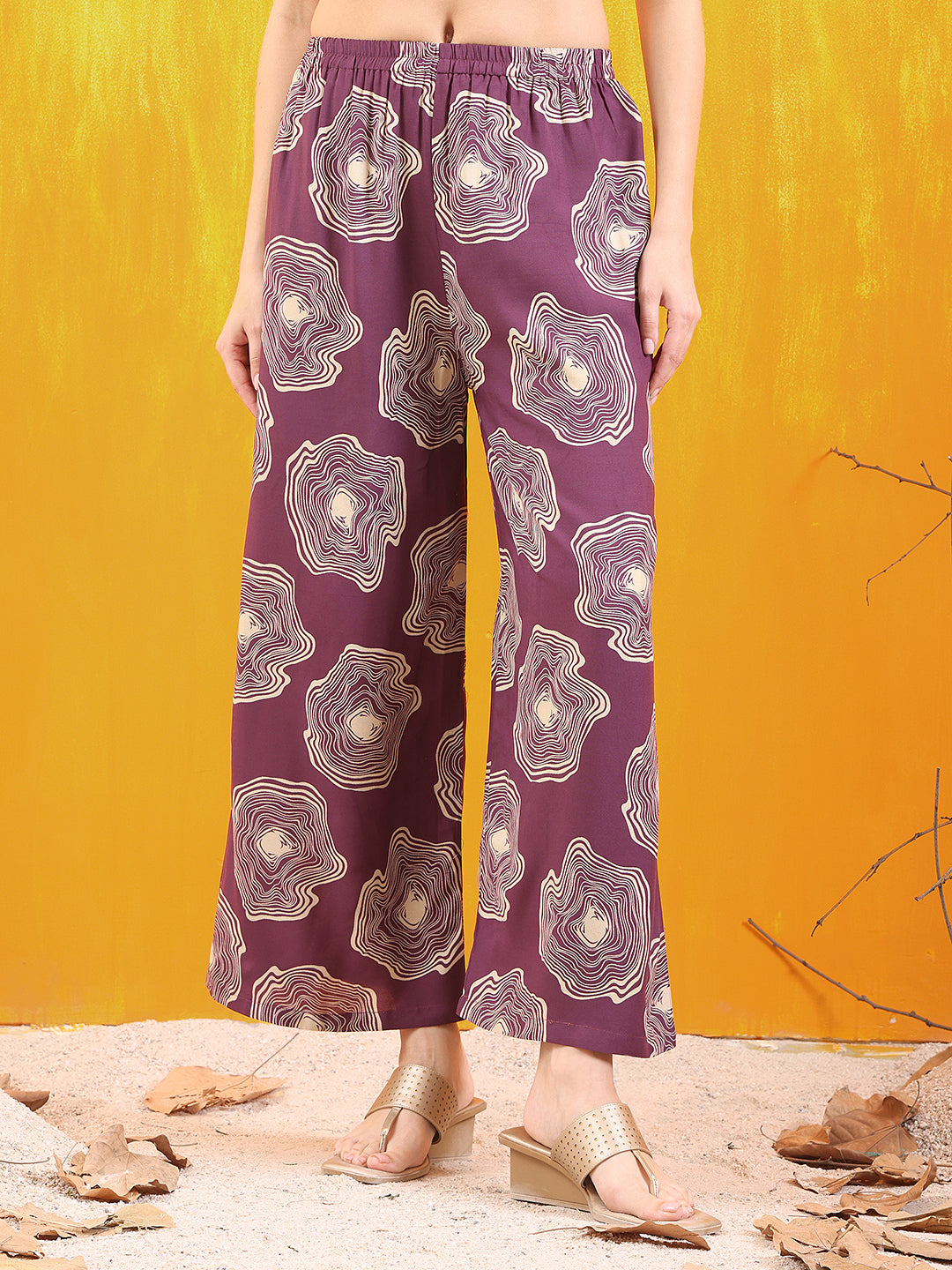 Embroidered & Floral Printed Kurta With Palazzo Co-Ords Set, Lavender - Hiral Fashion