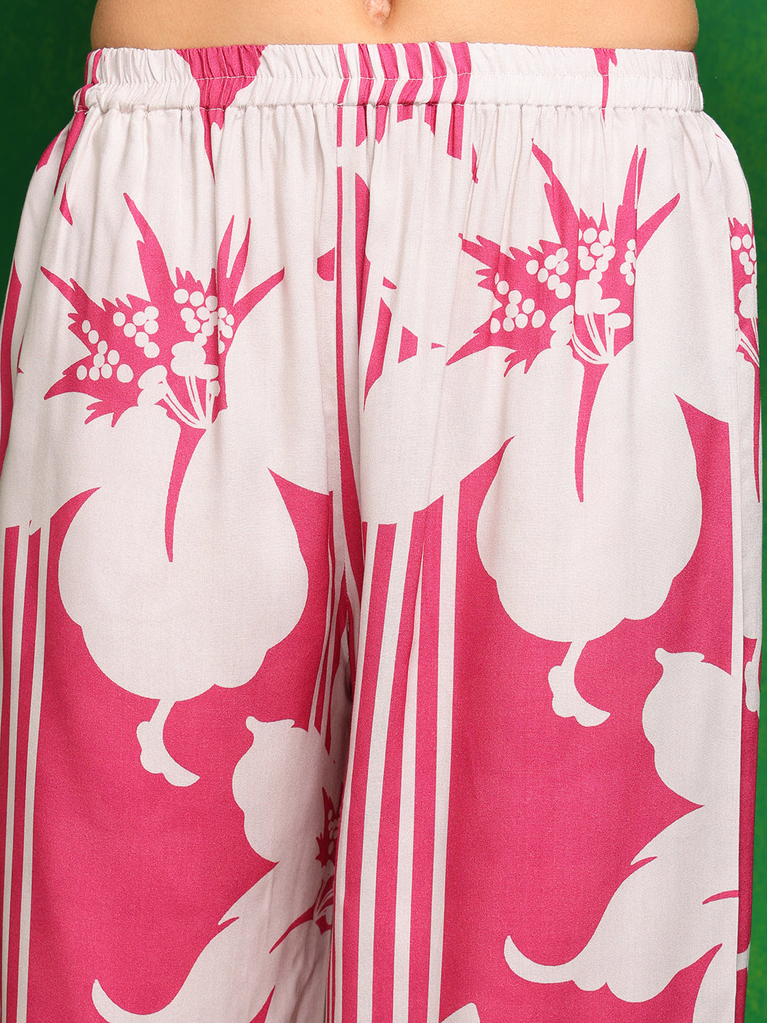 Embroidered & Floral Printed Kurta With Palazzo Pant, Pink - Hiral Fashion