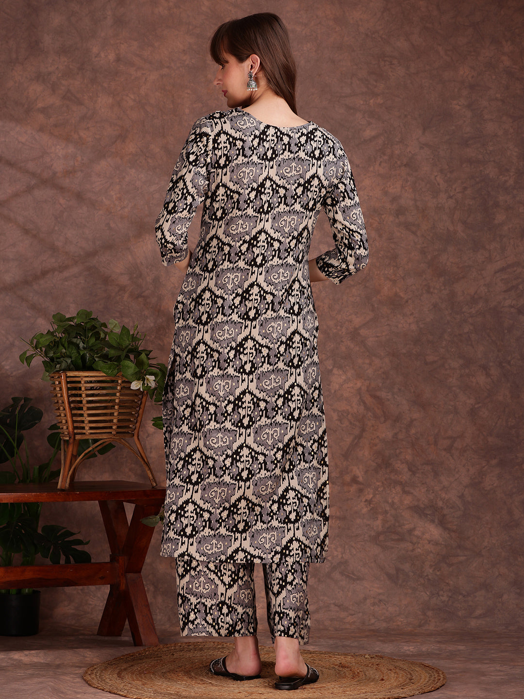 Ethnic Motifs Printed Lace Detailing Kurta And Palazzo, Black - Hiral Fashion