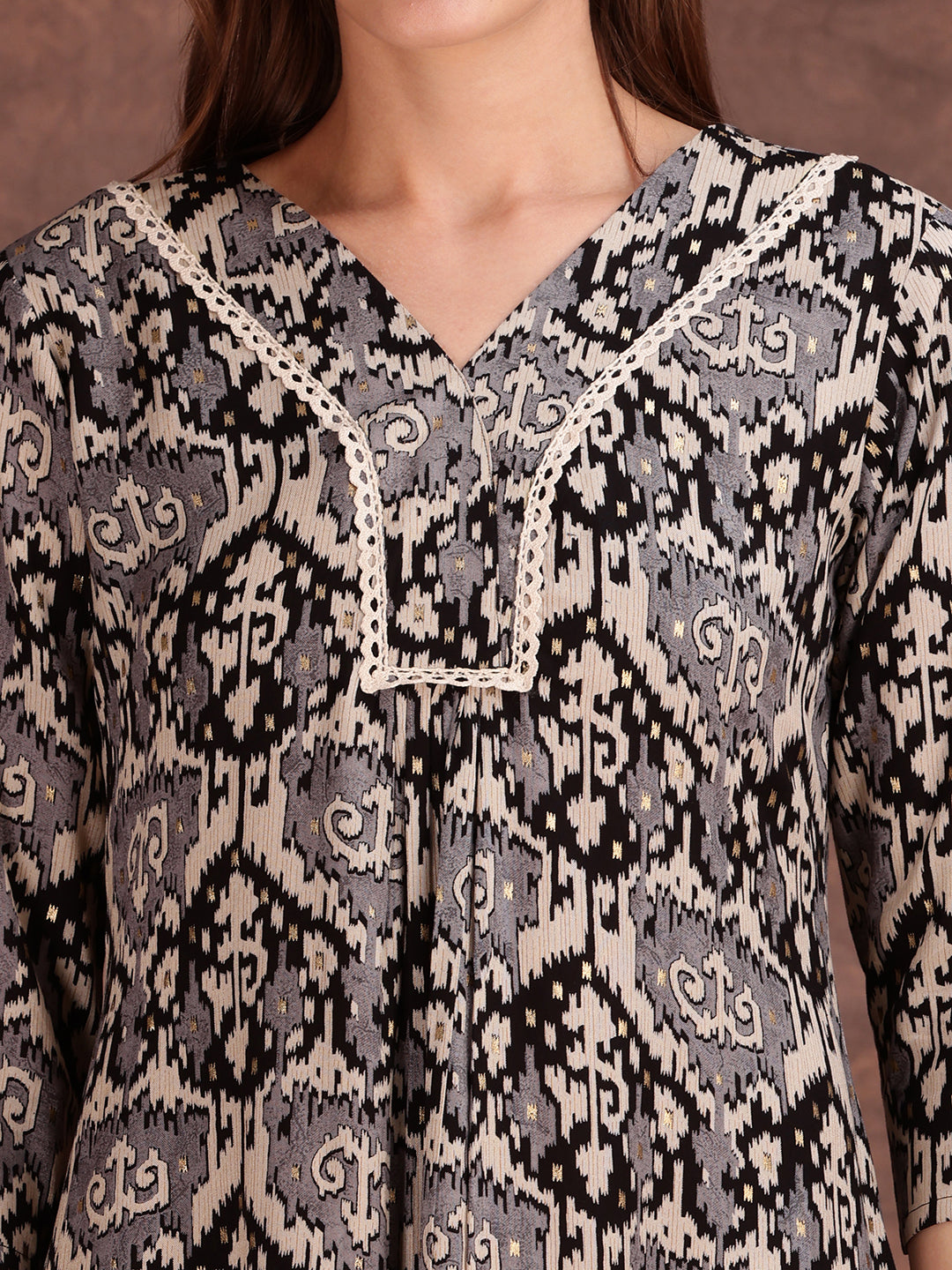 Ethnic Motifs Printed Lace Detailing Kurta And Palazzo, Black - Hiral Fashion