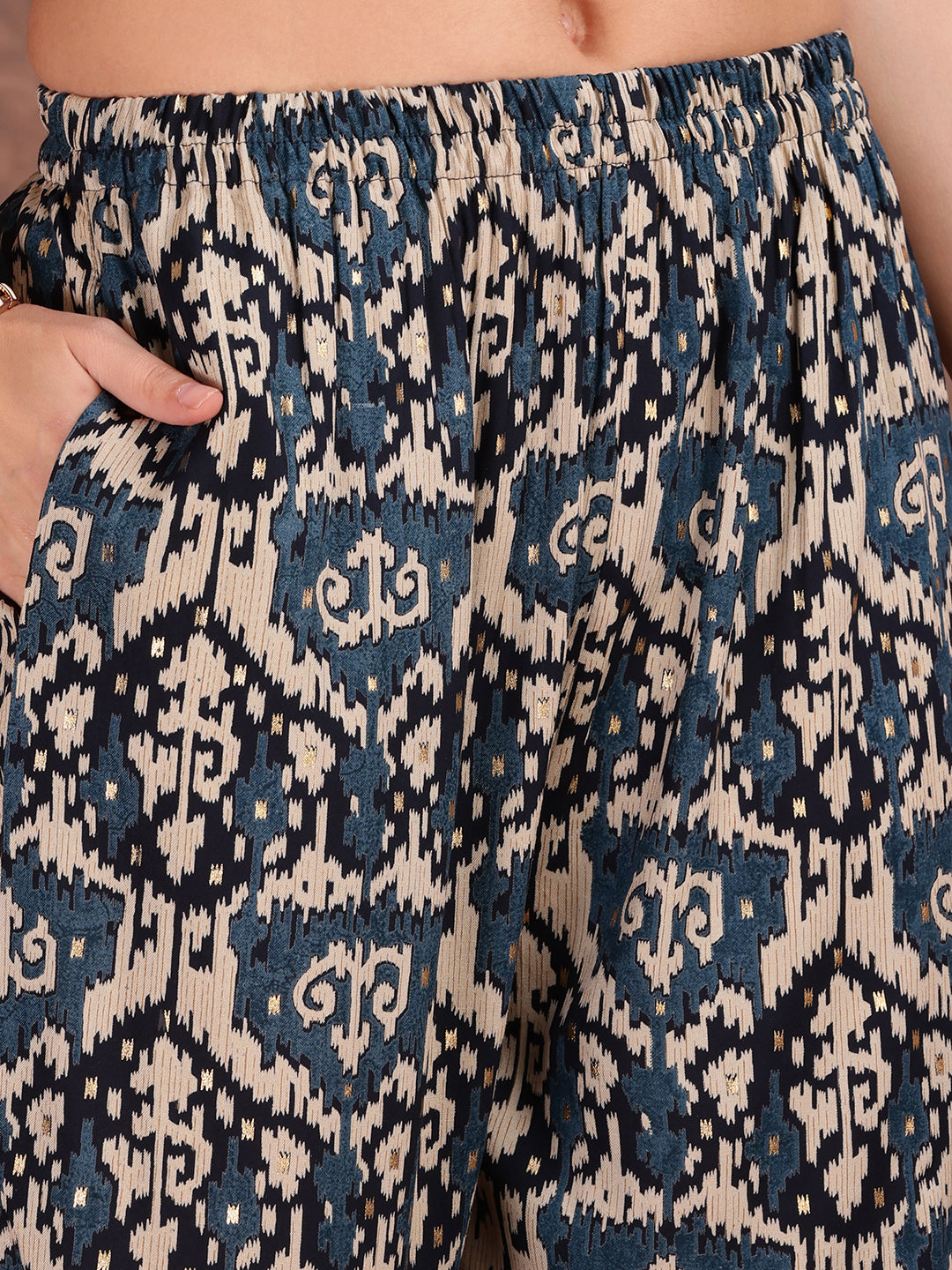 Ethnic Motifs Printed Lace Detailing Kurta And Palazzo, Teal - Hiral Fashion