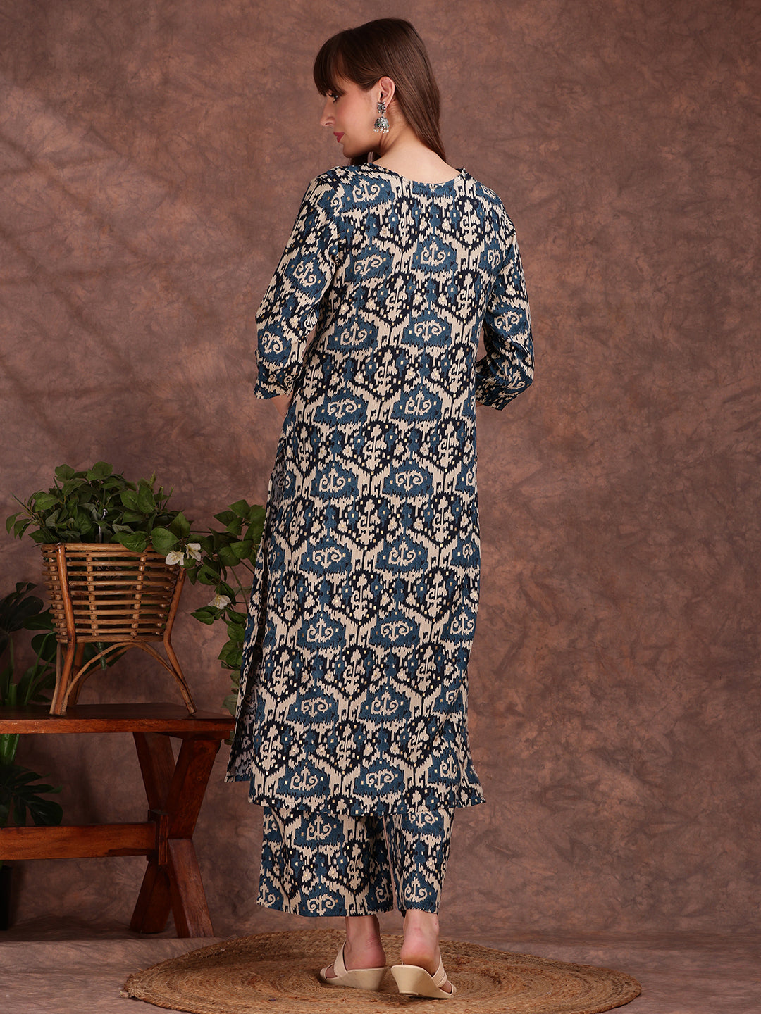 Ethnic Motifs Printed Lace Detailing Kurta And Palazzo, Teal - Hiral Fashion