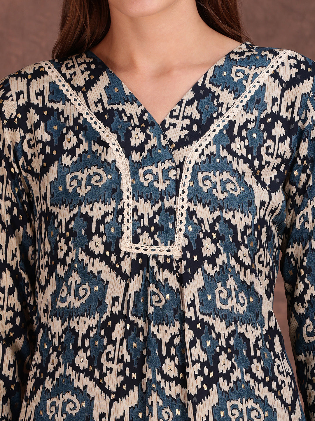 Ethnic Motifs Printed Lace Detailing Kurta And Palazzo, Teal - Hiral Fashion