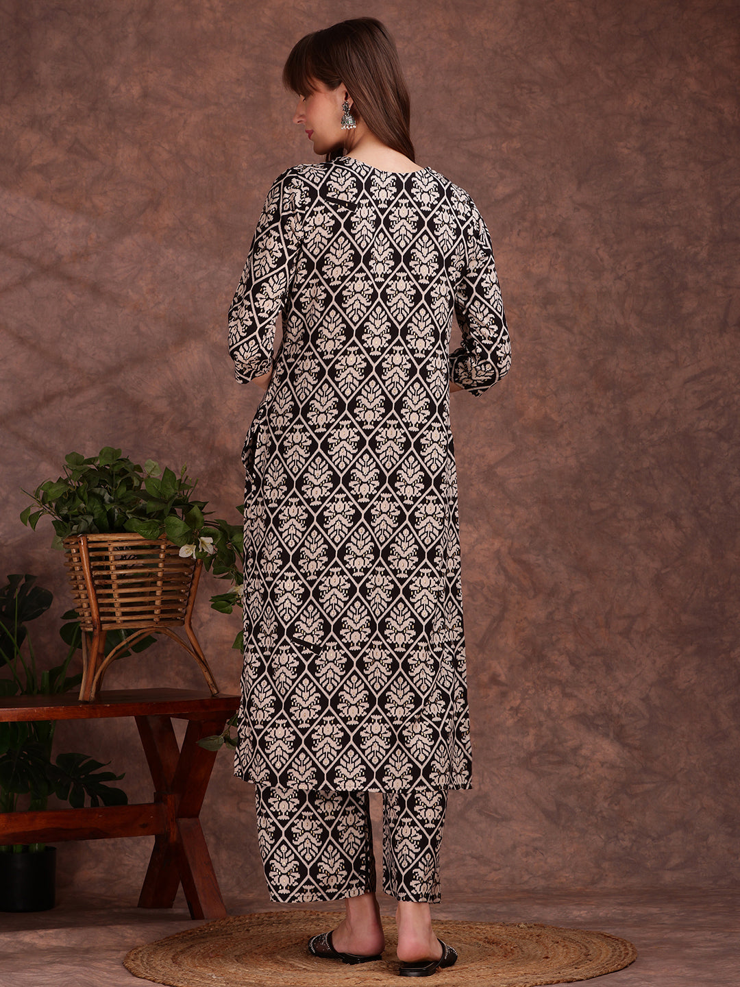 Ethnic Motifs Printed Lace Detailing Kurta And Palazzo, Black - Hiral Fashion