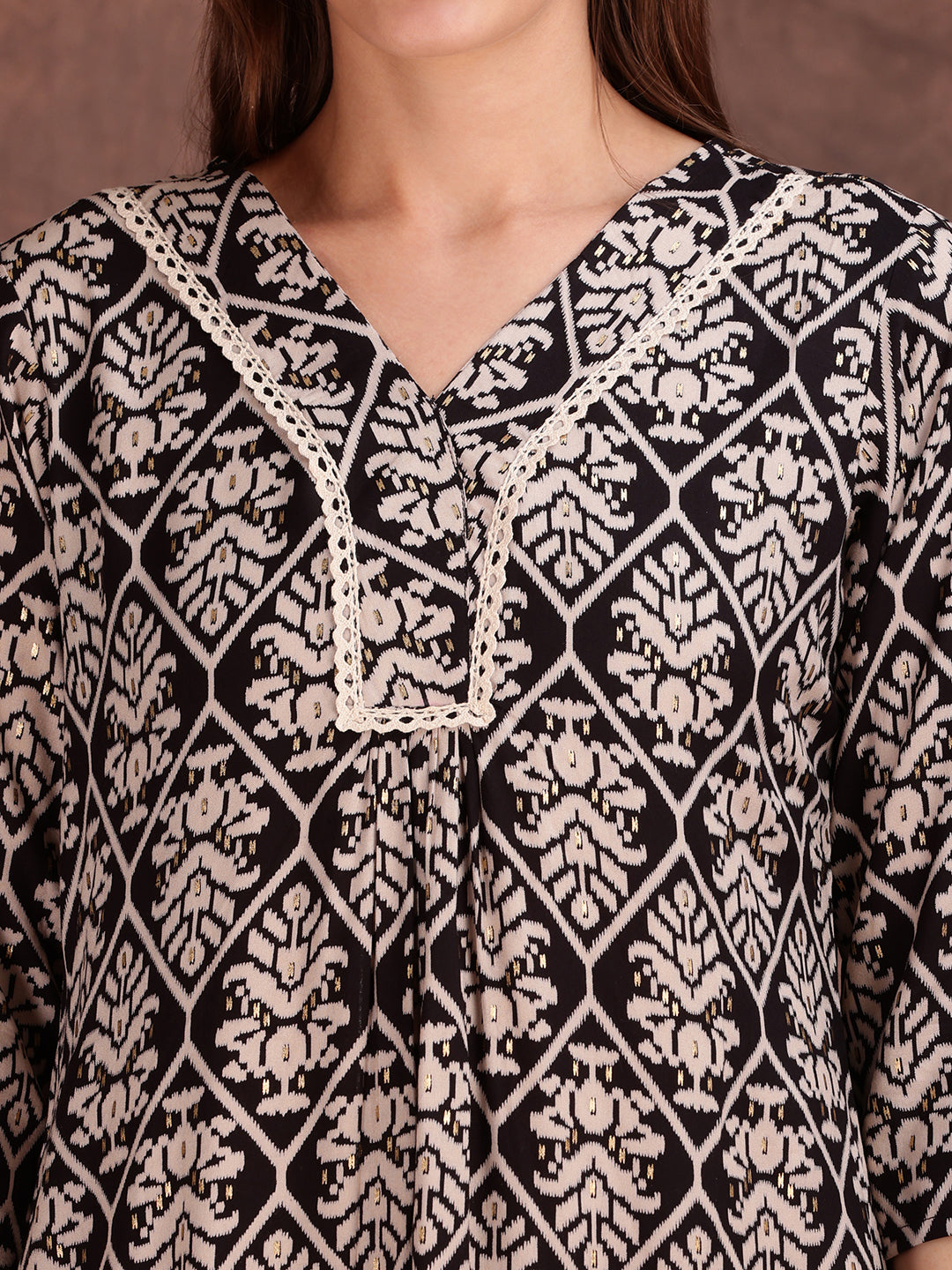 Ethnic Motifs Printed Lace Detailing Kurta And Palazzo, Black - Hiral Fashion
