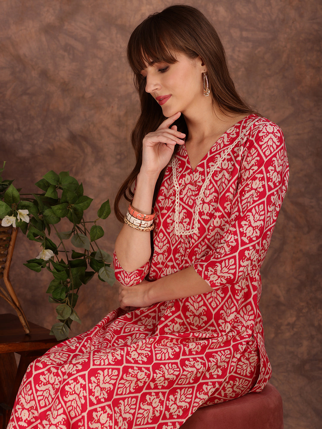 Ethnic Motifs Printed Lace Detailing Kurta And Palazzo, Pink - Hiral Fashion