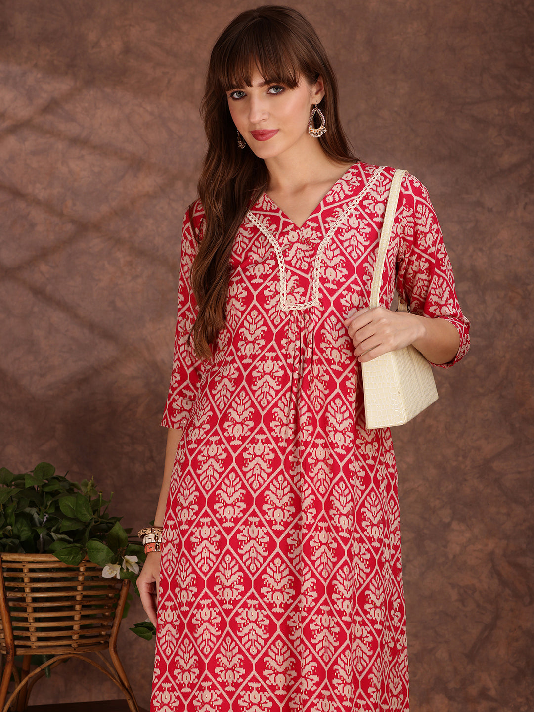 Ethnic Motifs Printed Lace Detailing Kurta And Palazzo, Pink - Hiral Fashion