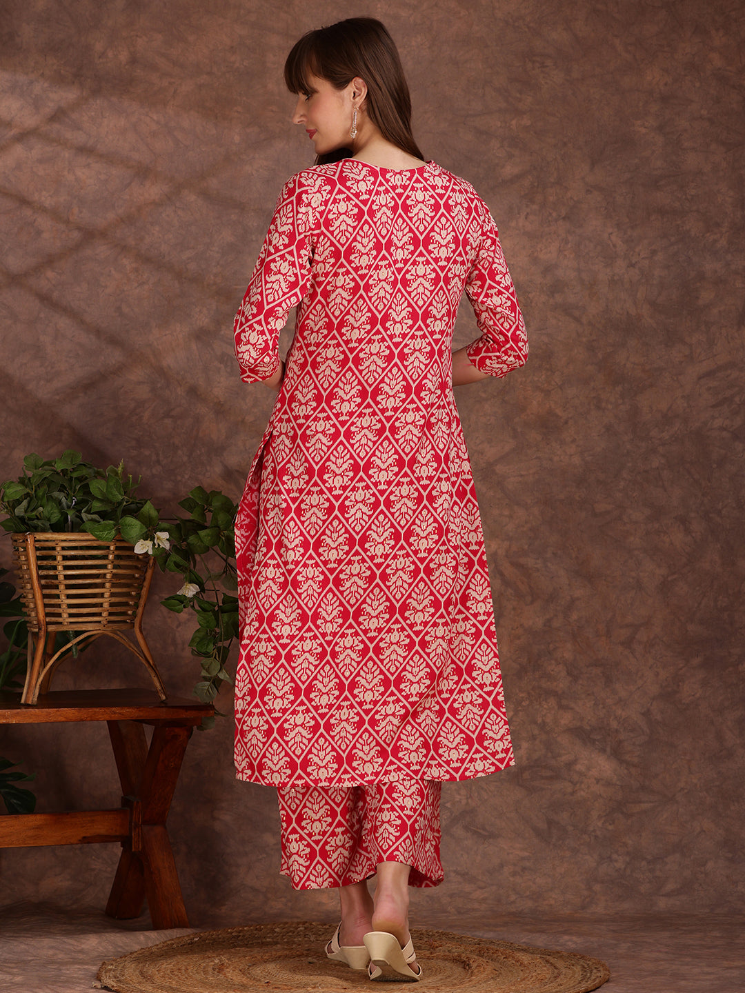 Ethnic Motifs Printed Lace Detailing Kurta And Palazzo, Pink - Hiral Fashion