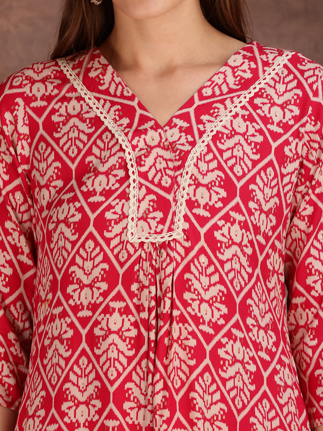 Ethnic Motifs Printed Lace Detailing Kurta And Palazzo, Pink - Hiral Fashion