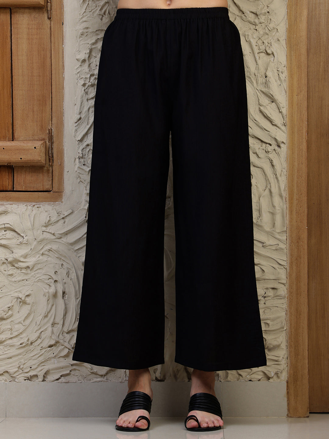 Shirt Style Kurta With Palazzo, Black - Hiral Fashion