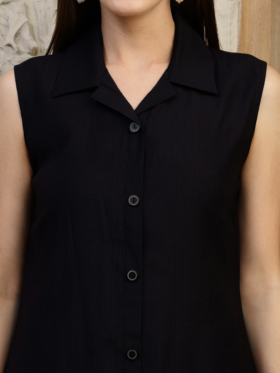 Shirt Style Kurta With Palazzo, Black - Hiral Fashion