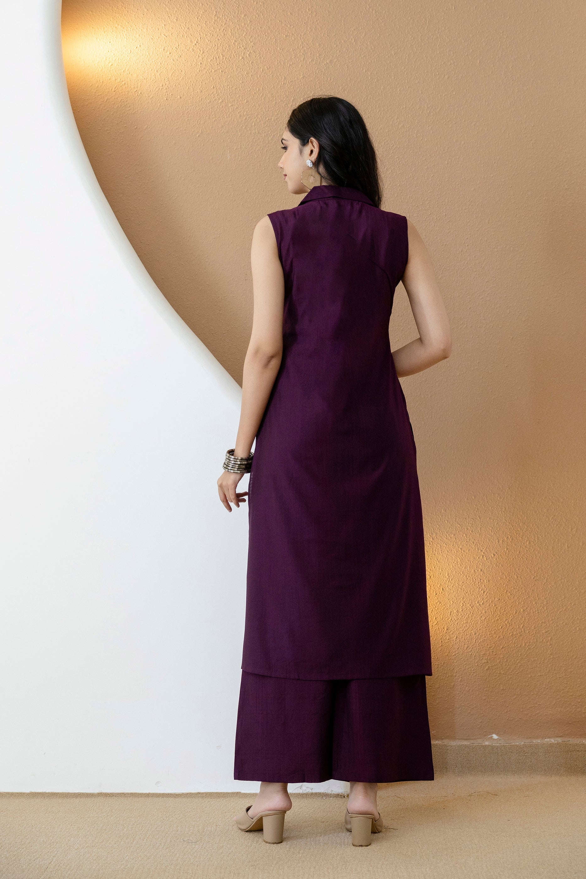 Shirt Style Kurta With Palazzo, Purple - Hiral Fashion
